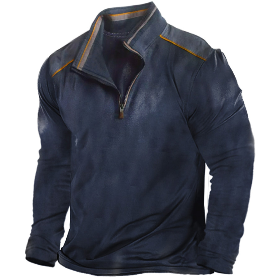 

Men's Outdoor Vintage Zipper Stand Collar Long Sleeve Top