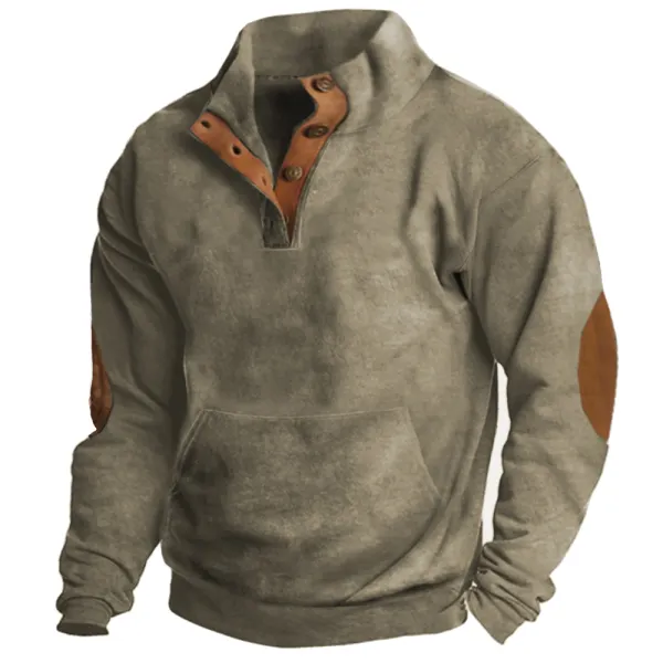 Men's Vintage Casual Pocket Stand Collar Sweatshirt - Sanhive.com 