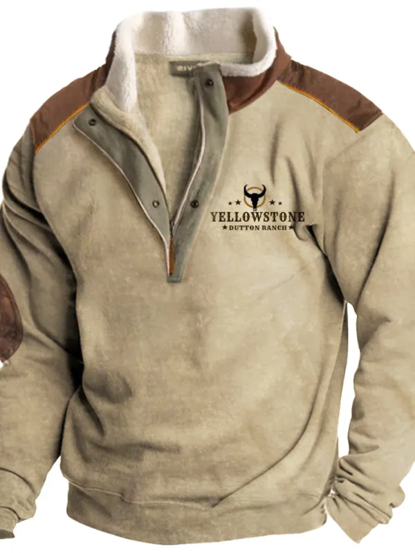 Yellowstone Fleece Sweatshirts Men's Vintage Western Yellowstone Zipper