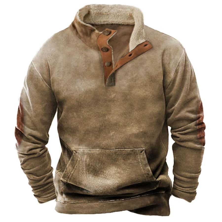 

Men's Vintage Button Stand Collar Pocket Sweatshirt