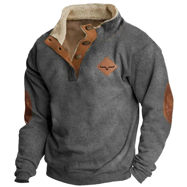 Cowboy Aztec Men's Lapel Sweatshirt - Chrisitina.com 