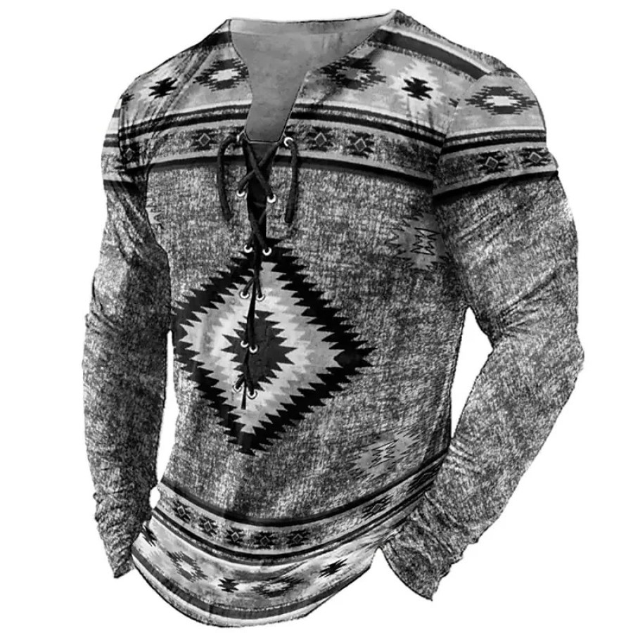 

Men's Casual Outdoor Print Tie Long Sleeve T-Shirt