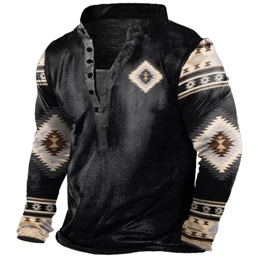 

Men's Aztec Western Cowboy Henley Shirt