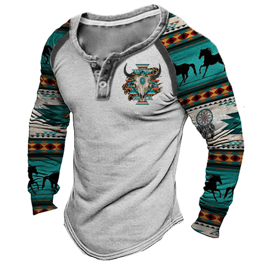 

Men's Aztec Western Cowboy Henley Shirt