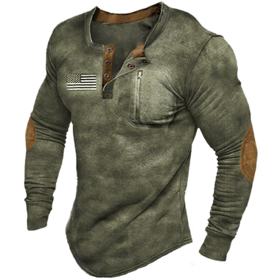 

Men's Outdoor Tactical Zip Pocket Henley Collar Long Sleeve T-Shirt