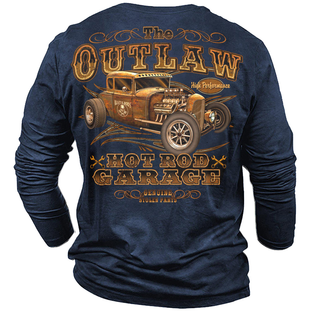 The Outlaw Hot Rod Chic Garage Men's Cotton Long Sleeve T-shirt