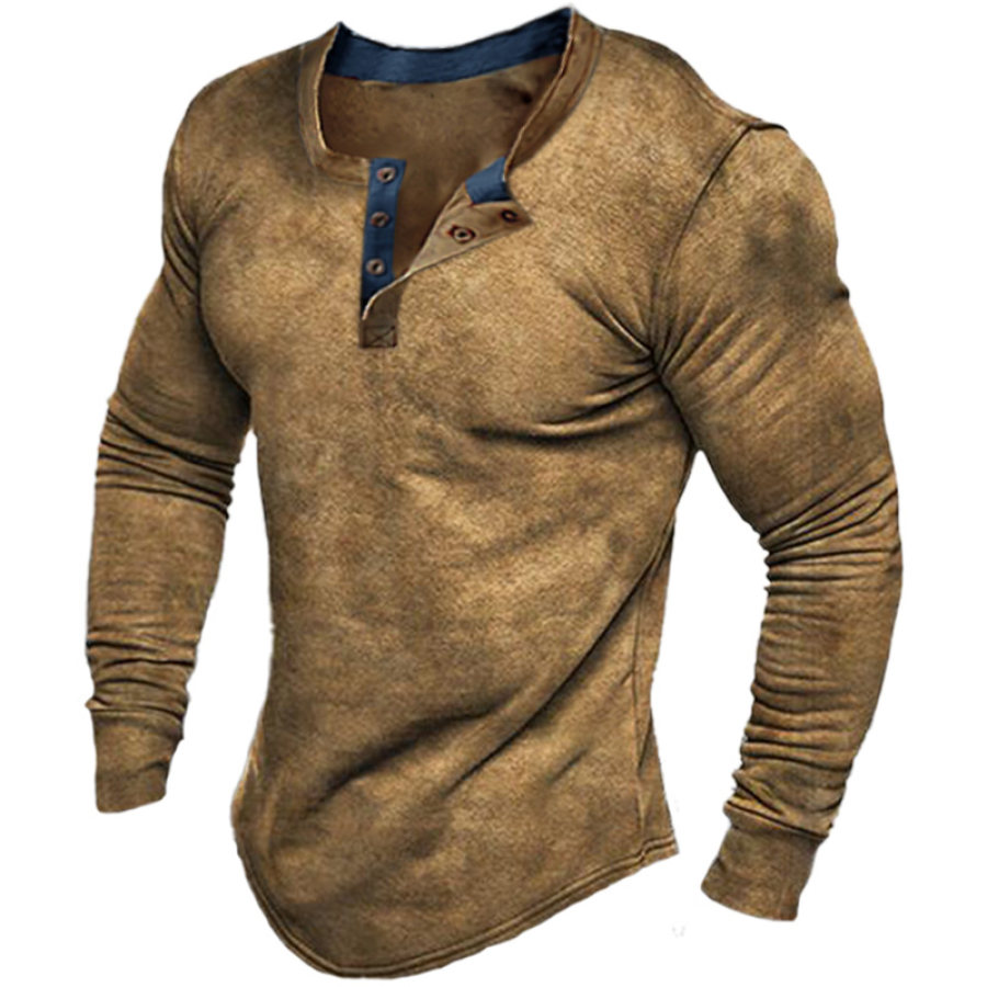 

Men's Vintage Henley Stand Collar T-Shirt
