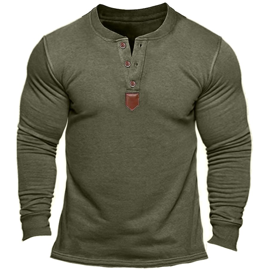 

Men's Vintage Colorblock Henley Collar Long Sleeve T-Shirt