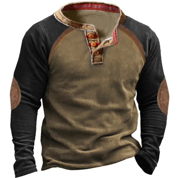 Men's Outdoor Stitching Vintage Henley Collar Sweatshirt - Sanhive.com 