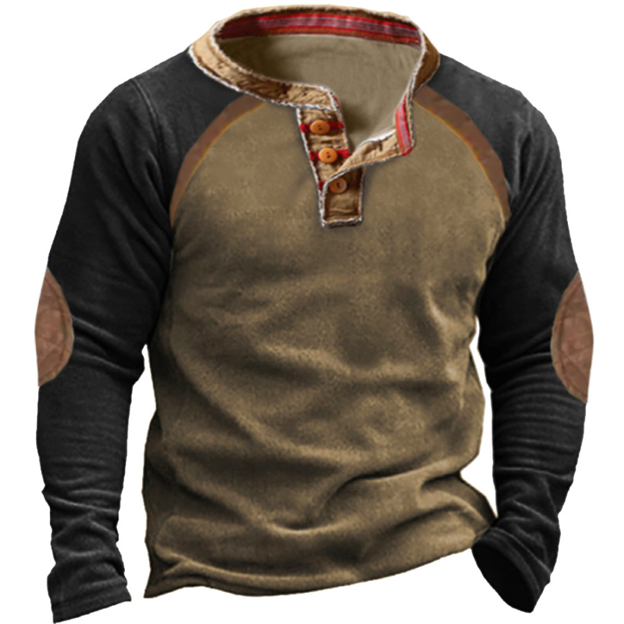 

Moletom Masculino Com Gola Henley Vintage Costura Ao Ar Livre