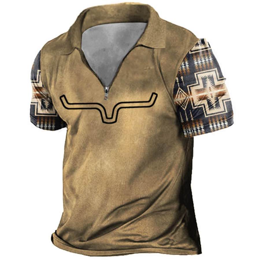 

Men's Vintage Western Cowboy Zip Polo T-Shirt