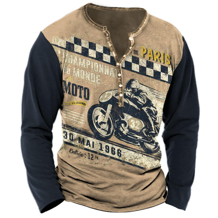 

Men's Vintage Motorcycle Racing Henley T-Shirt
