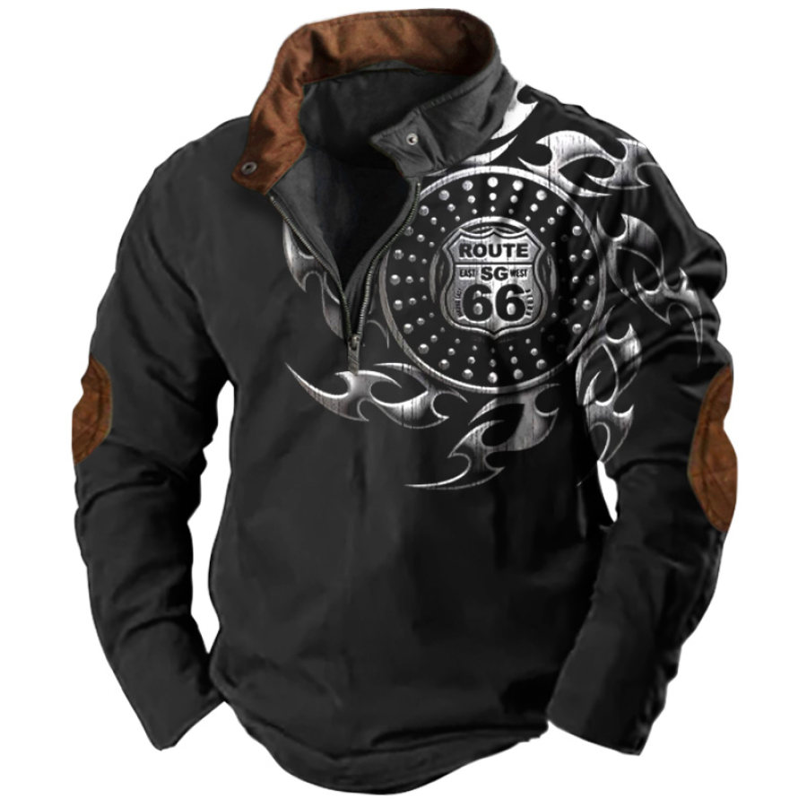 

T-shirt Route 66 Con Zip A Un Quarto Da Uomo