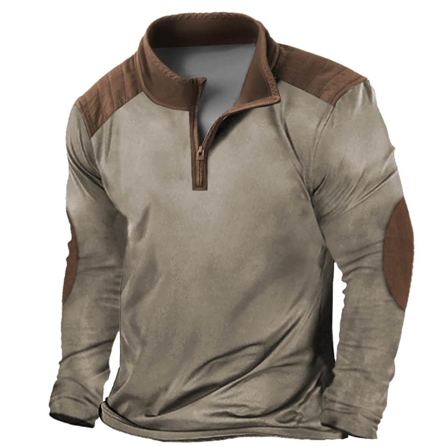 

Men's Outdoor Tactical Colorblock Quarter Zipper Long Sleeve T-Shirt