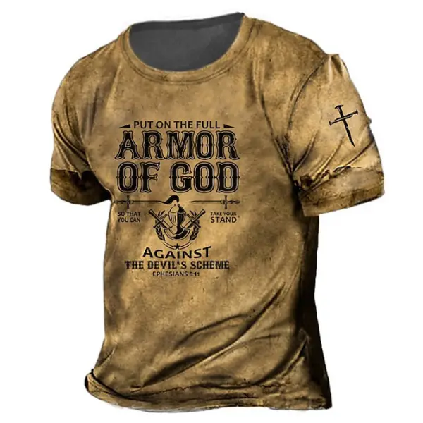 Men's Vintage Put On The Full Armor Of God Print T-Shirt - Cotosen.com