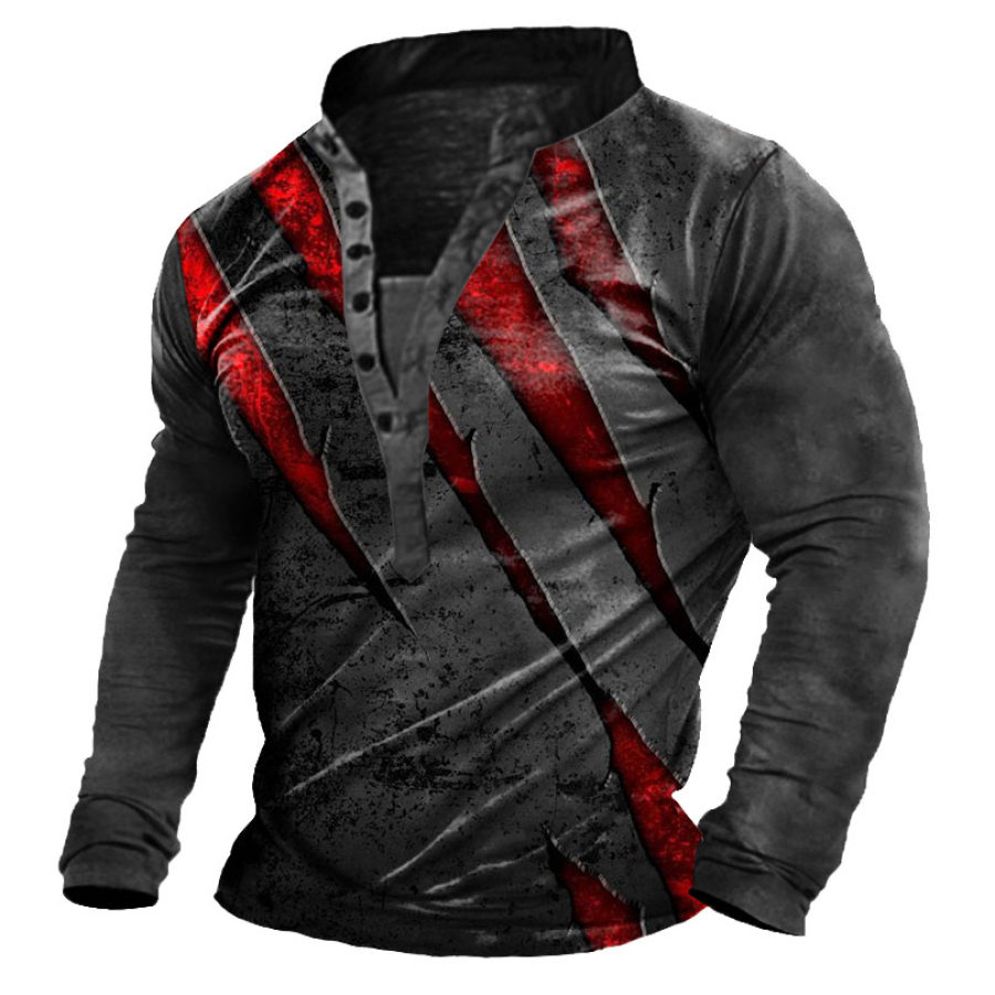 

Men's Vintage Scratch Print Henley Long Sleeve T-Shirt