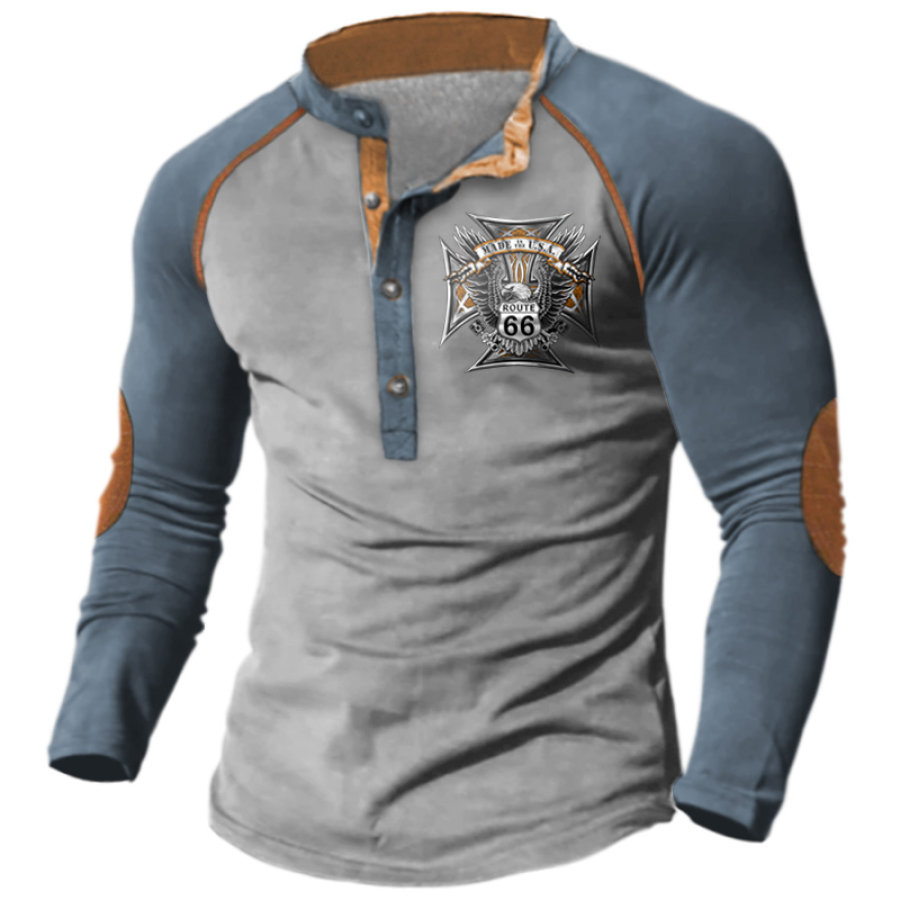 

Men's Vintage Route 66 Raglan Colorblock Henley T-Shirt