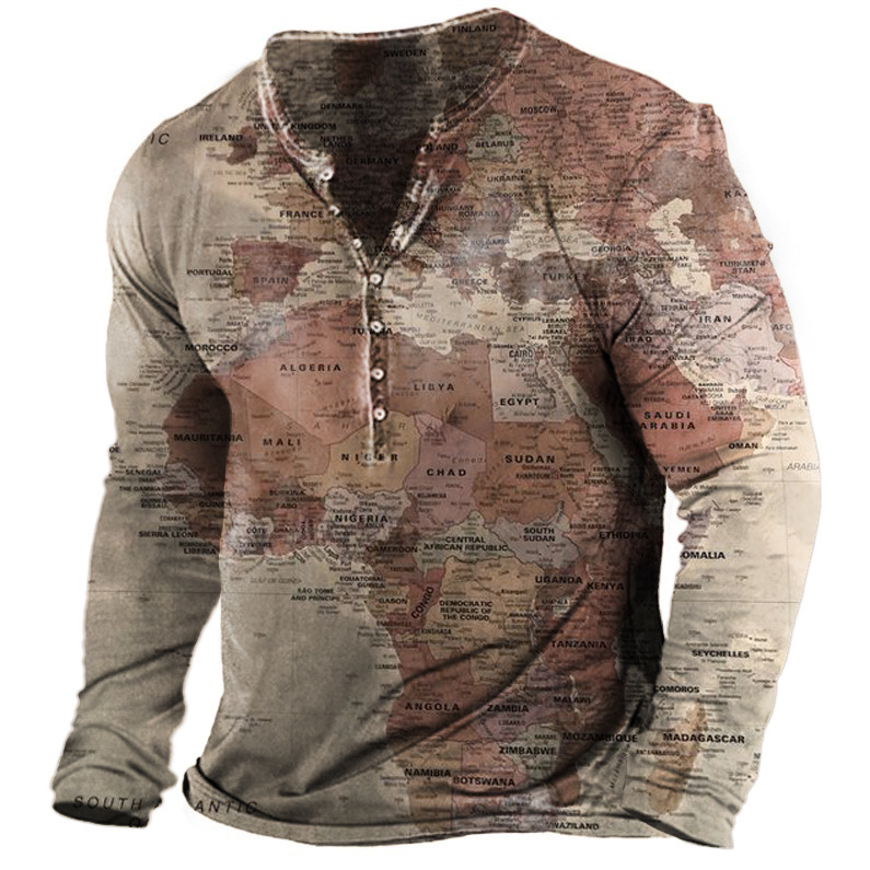World Map Men's Henley Chic Shirt