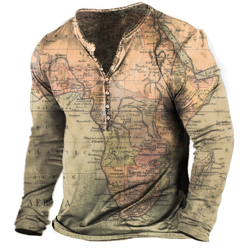 World Map Men's Henley Chic Shirt