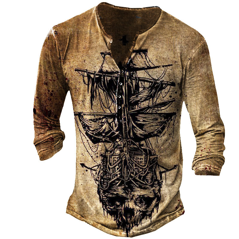 Pirate Ship Men's Henley Chic Shirt