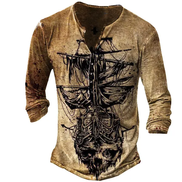 Pirate Ship Men's Henley Shirt - Honeylop.chimpone.com 