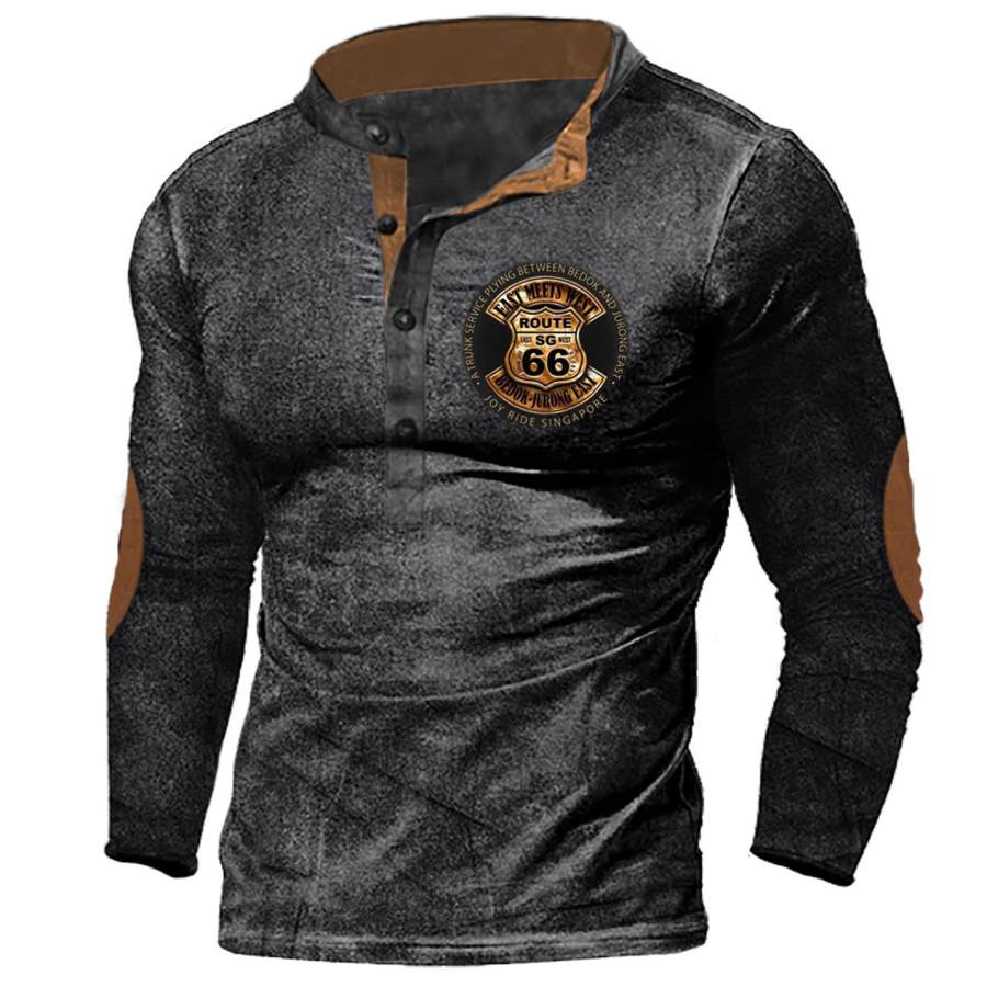 

T-shirt Henley à Manches Longues Vintage Route 66 Pour Homme