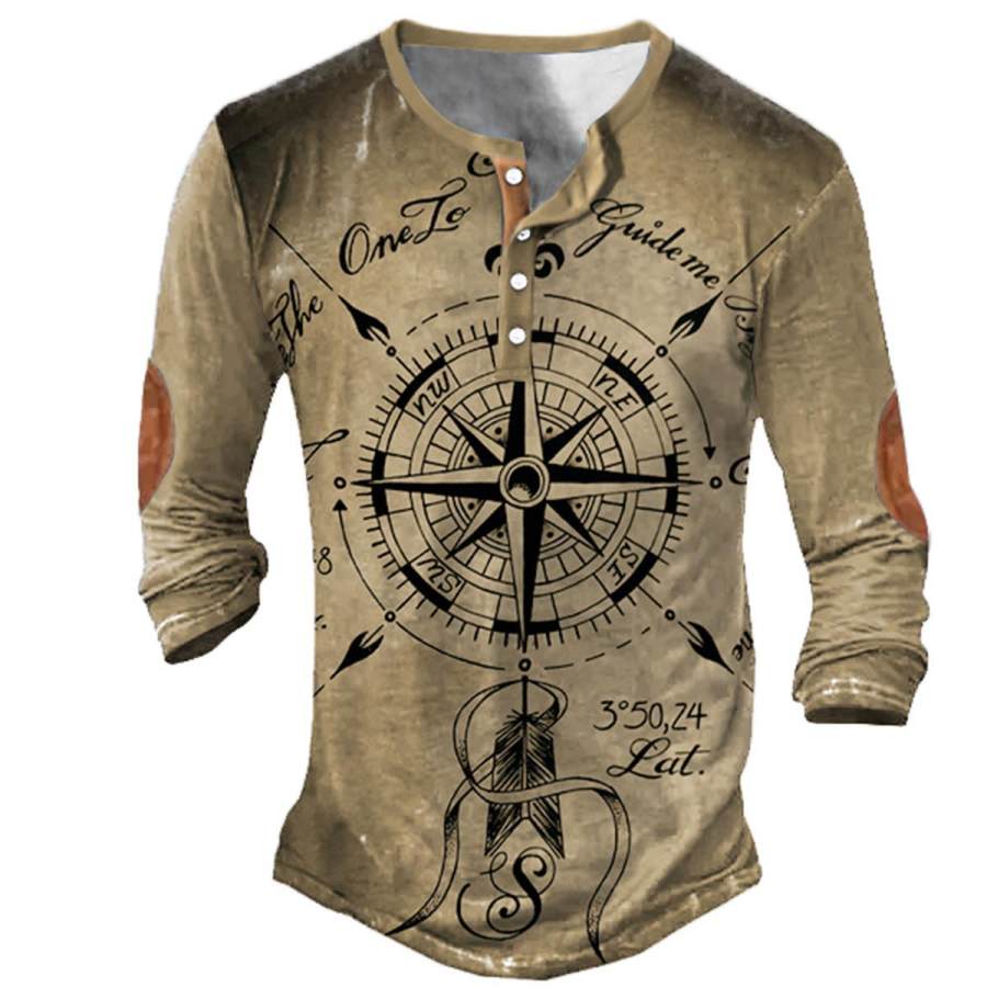 

Men's Vintage Nautical Compass Henley T-Shirt