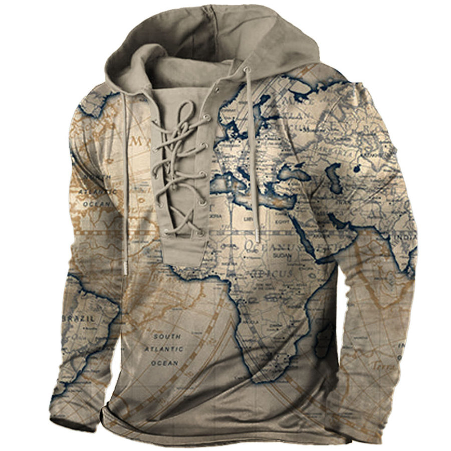 

Men's Outdoor Map Henley Hoodie Shirt