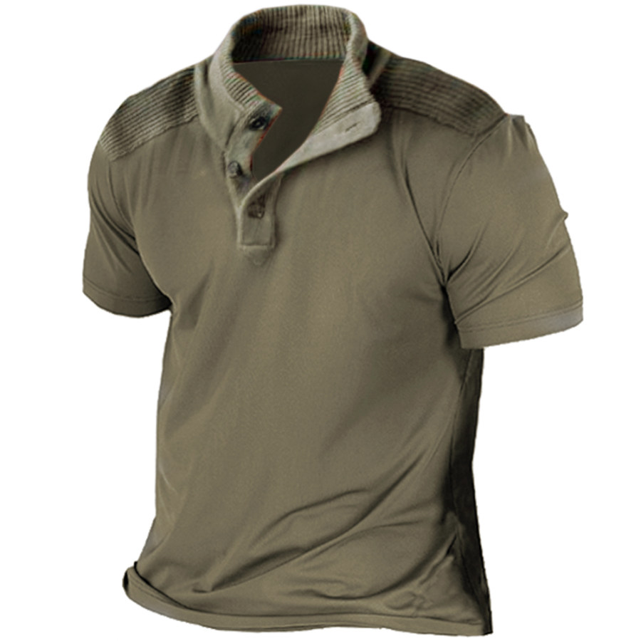 

Men's Vintage Panel Button Stand Collar T-Shirt