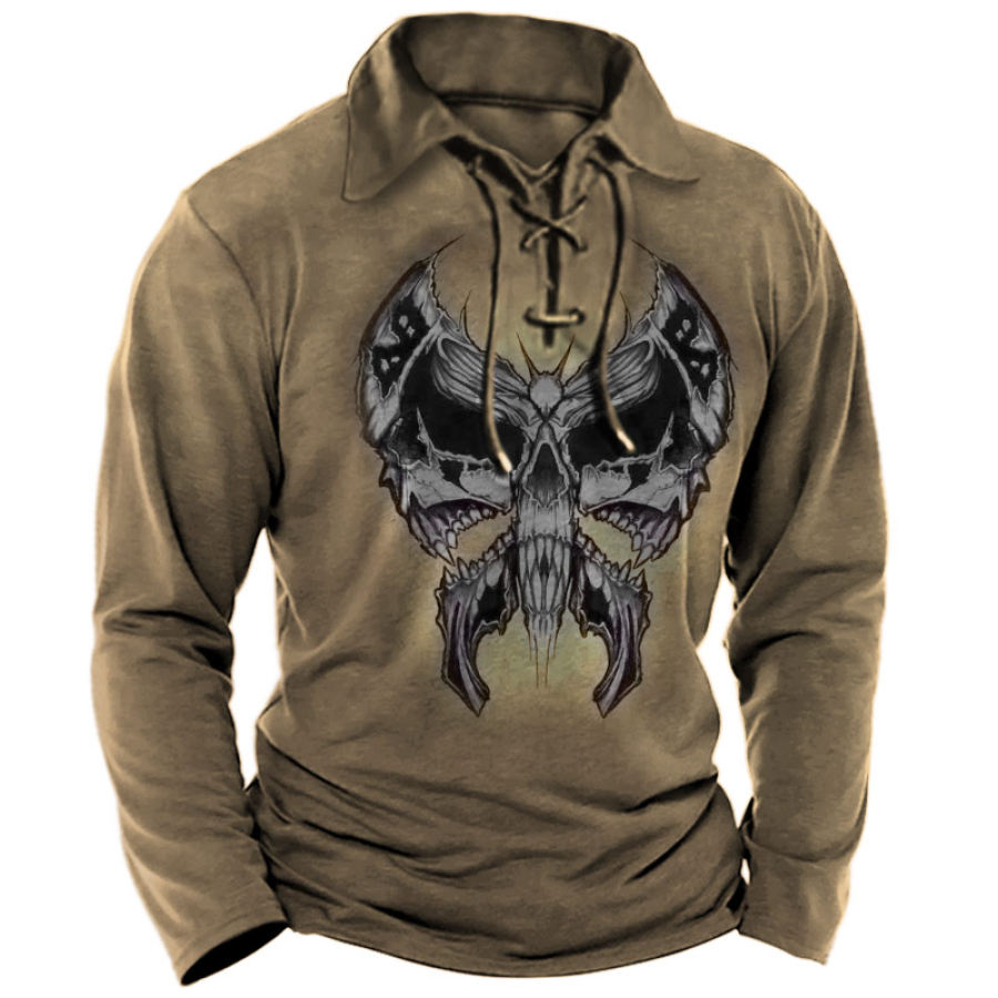 

Men's Vintage Skull Print Lace-Up T-Shirt