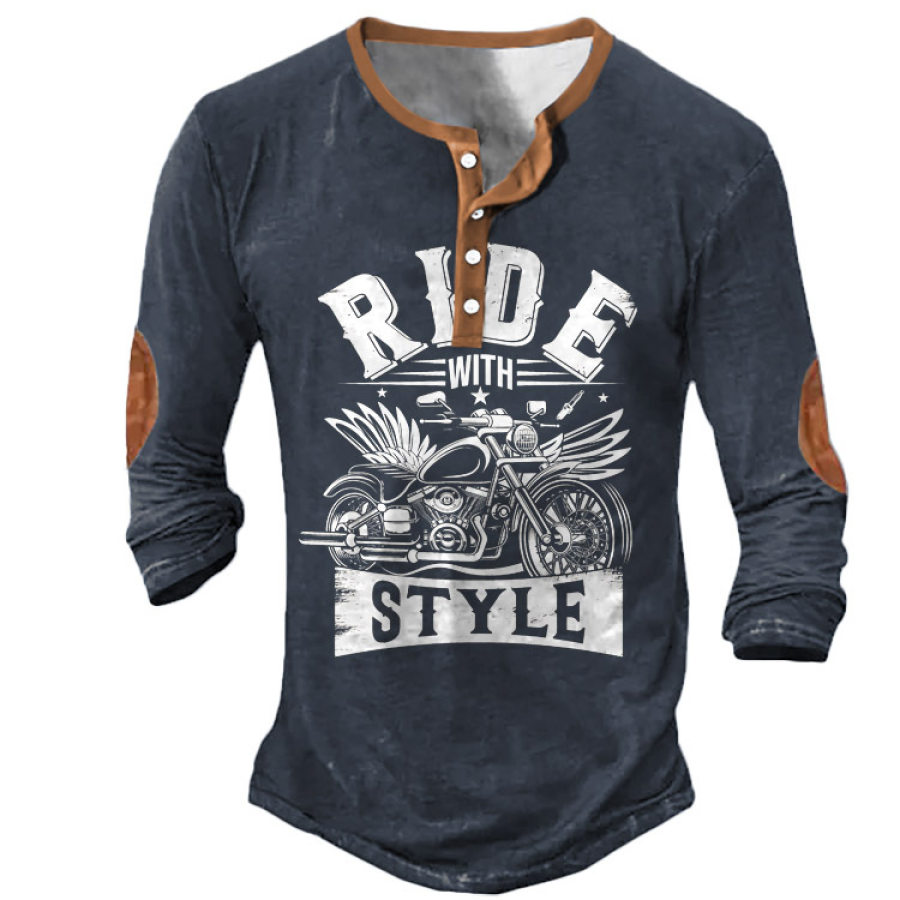 

Men's Vintage Ride With Style Motorcycle Henley T-Shirt