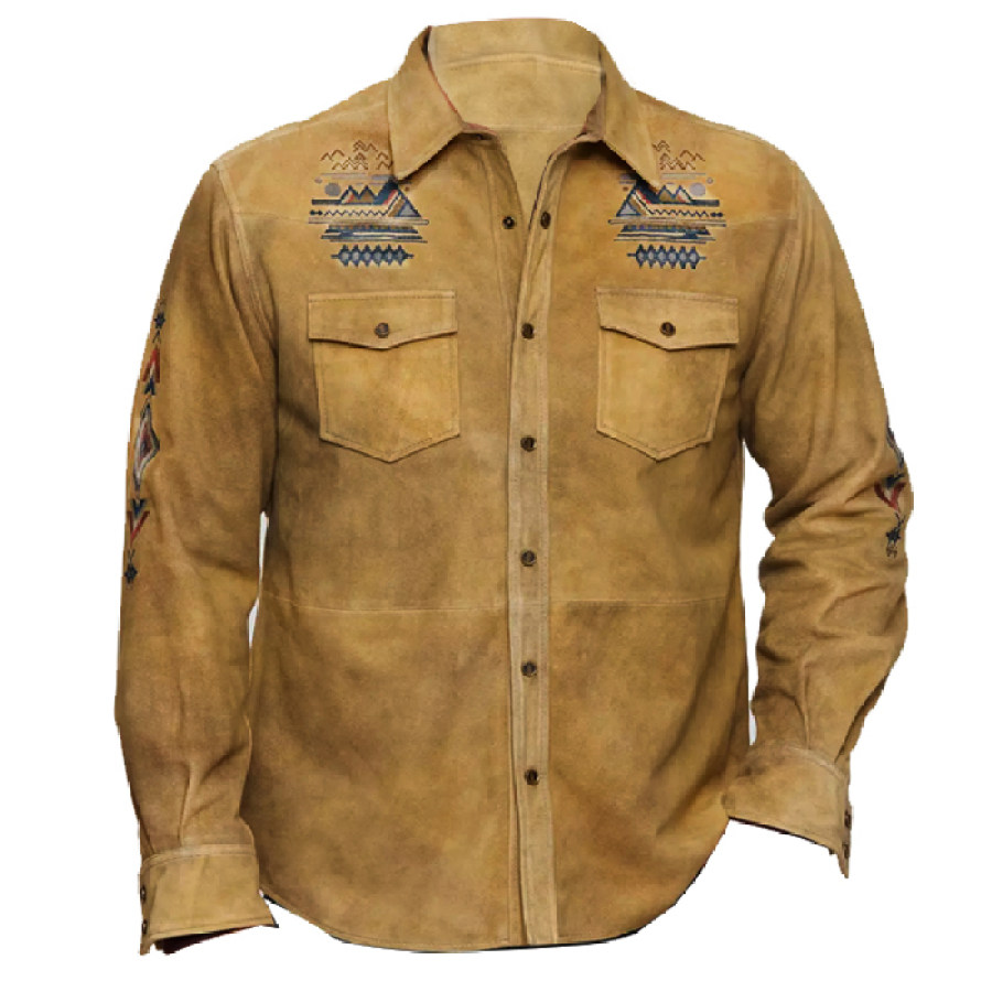 

Men's Vintage Ethnic Print Cargo Shirt