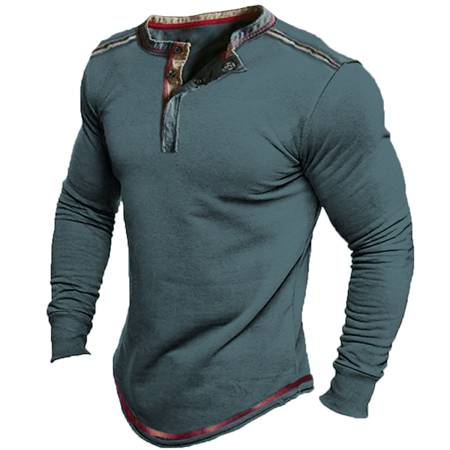 

Men's Vintage Casual Henley Long Sleeve T-Shirt
