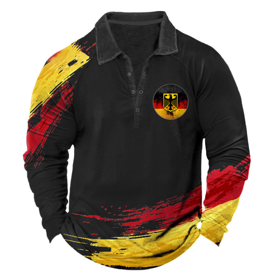 

Men's Vintage German Flag Eagle Polo Collar Long Sleeve T-Shirt