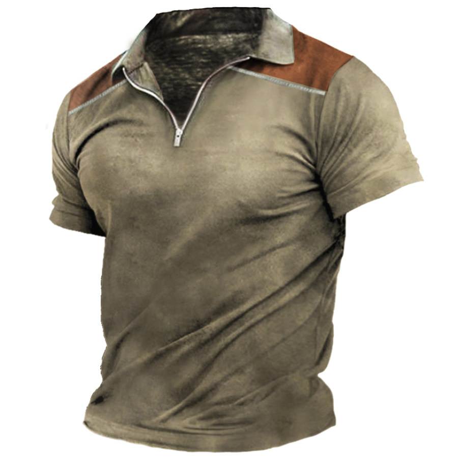 

Men's Retro Contrast Zipper Polo Shirt