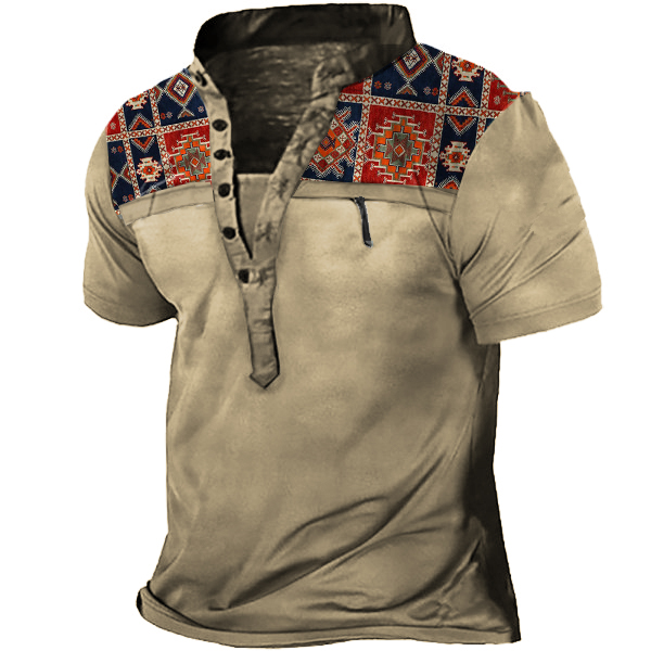 Men's Vintage Ethnic Pocket Chic Henley T-shirt
