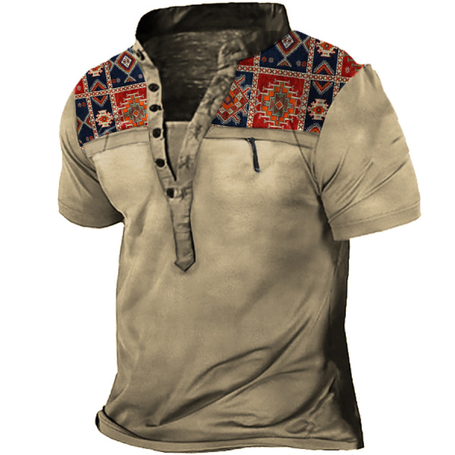 

Men's Vintage Ethnic Pocket Henley T-Shirt