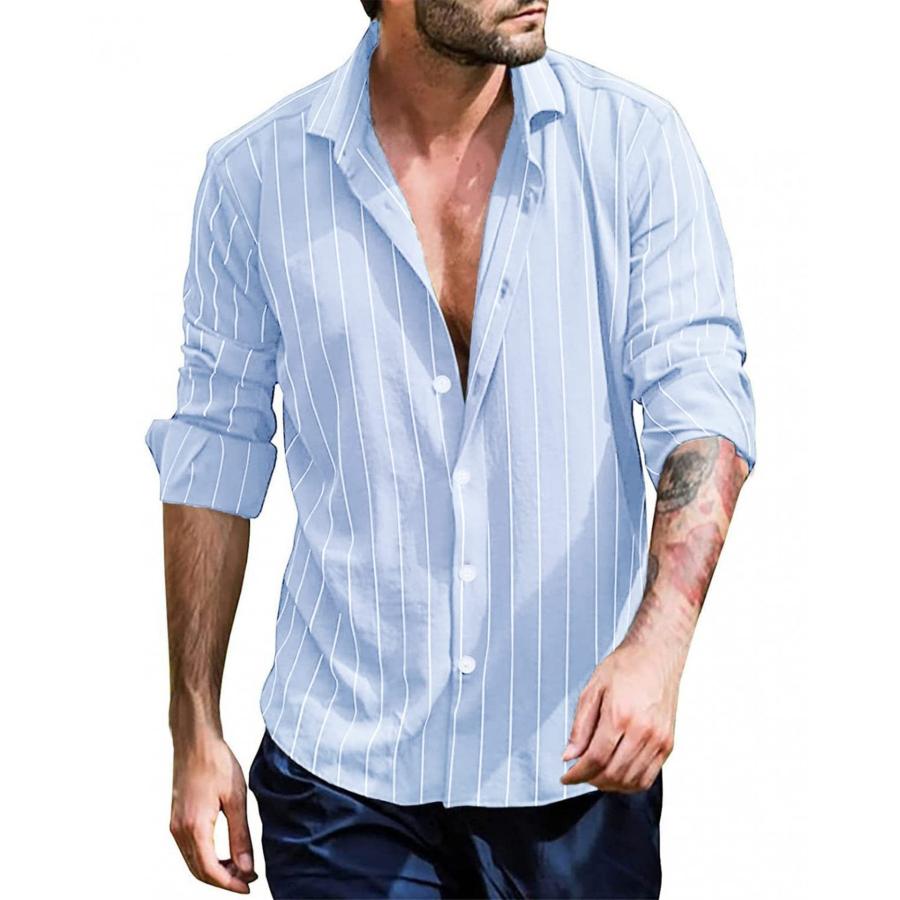 

Men's Solid Color Casual Long Sleeve Striped Shirt