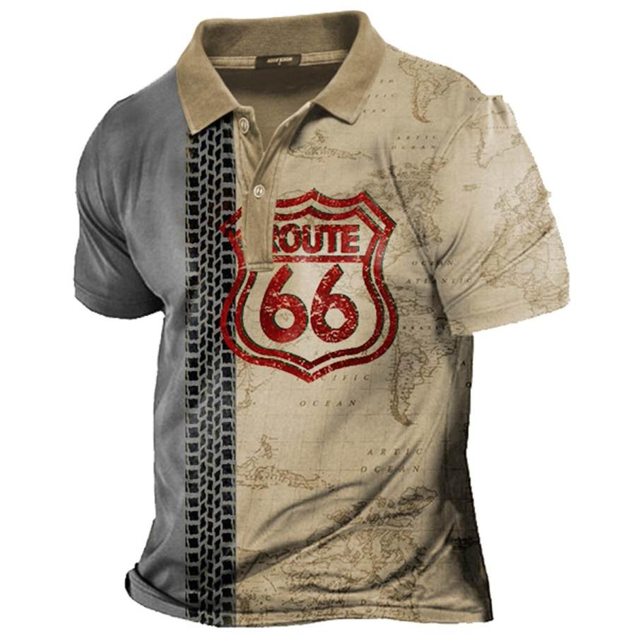 

Men's Vintage Route 66 World Map Polo Collar T-Shirt