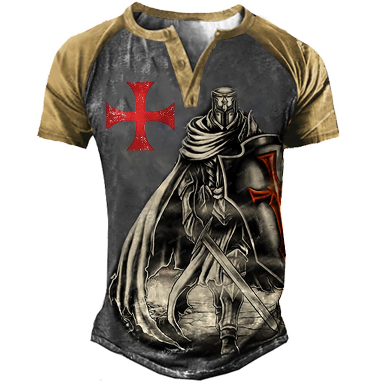 Men's Vintage Templar Cross Chic Henley T-shirt