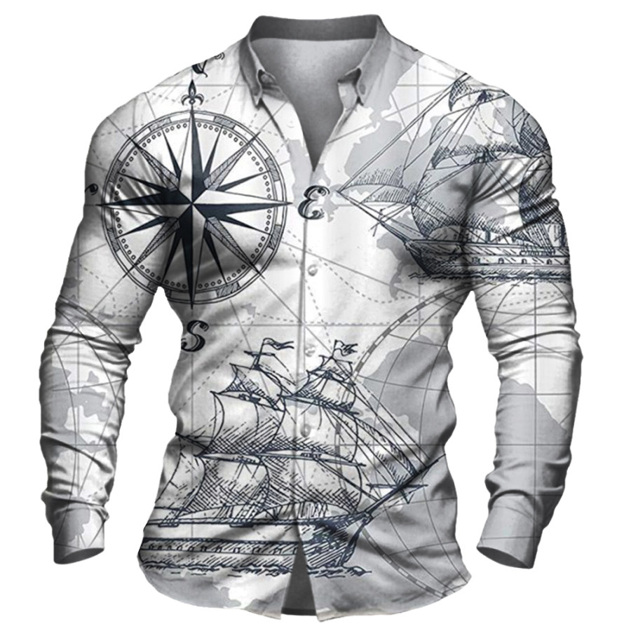 

Men's Vintage Compass Nautical Sailing Print Shirt