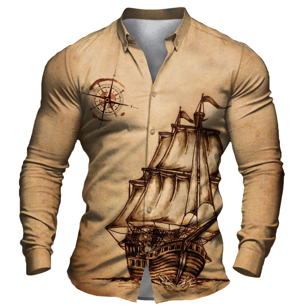 Men's Vintage Compass Nautical Chic Sailing Print Shirt