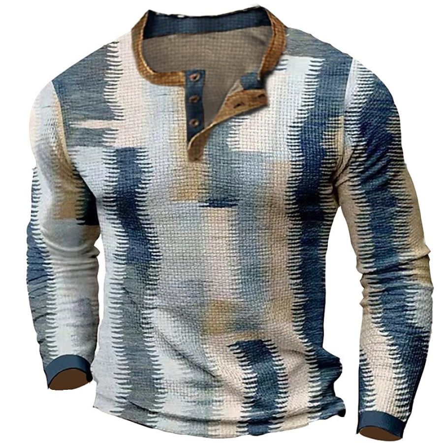 

Men's Outdoor 3D Print Waffle Henley Shirt Long Sleeve Tee