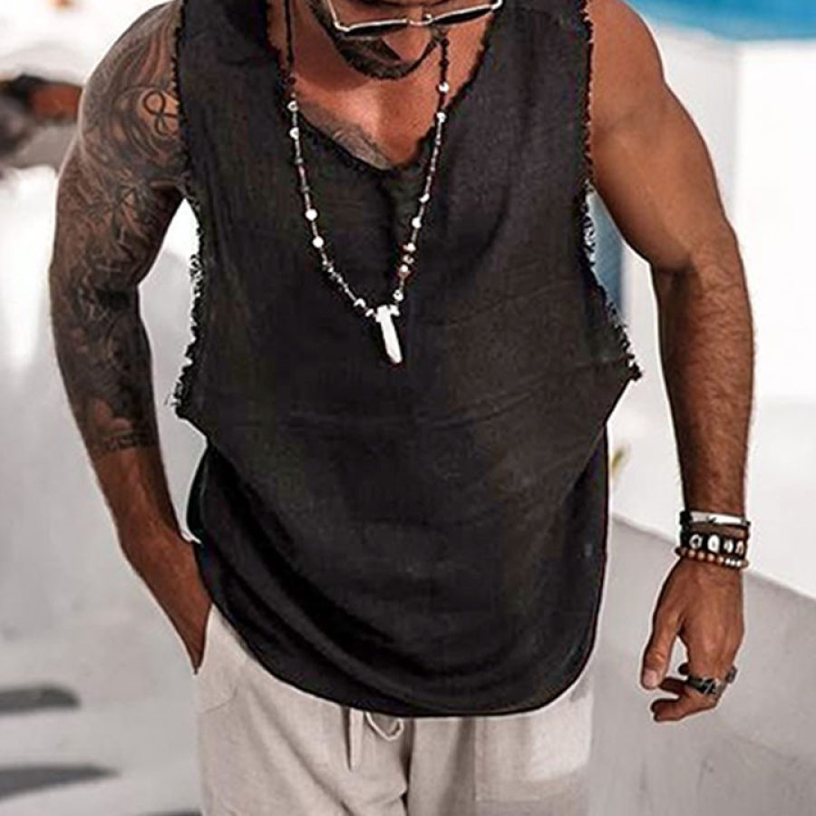 

Men's Linen Minimalist Holiday Plain Vest