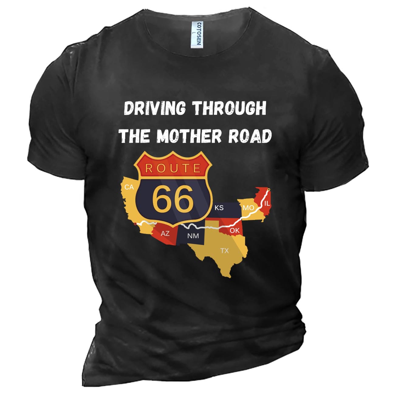 Men's Driving Through The Chic Mother Road Route 66 Cotton T-shirt