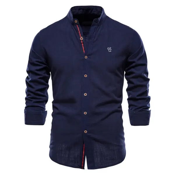 Men's Cotton Linen Casual Slim Long Sleeve Shirt - Kalesafe.com 