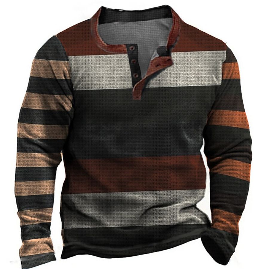 

Men's Outdoor 3D Print Graphic Stripe Waffle Henley Shirt Tee