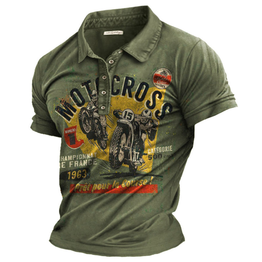 

Men's Outdoor Vintage Motorcycle Polo Collar T-Shirt