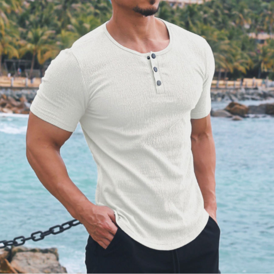 

Men's Spring & Summer Henley Slim Fit Crewneck T-Shirt
