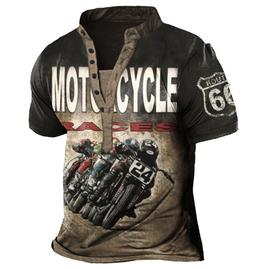 

Men's Vintage Motorcycle Route 66 Henley T-Shirt